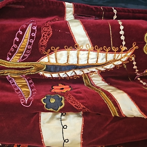 Vintage indigo Moon mixed media velvet jacket burgundy plus size - Picture 2 of 4